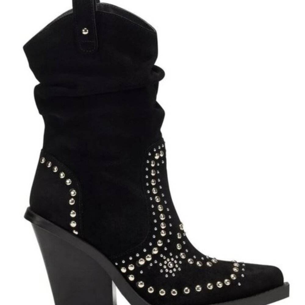 Jessica Simpson Larna Black Suede Studded Western Boots, New, 12